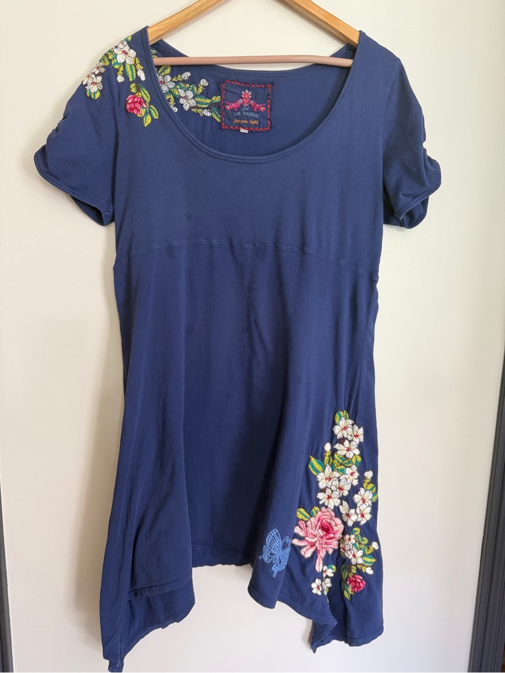 Johnny Was JW Los Angeles Navy Floral Embroidered dress-Size XL -FLAWS